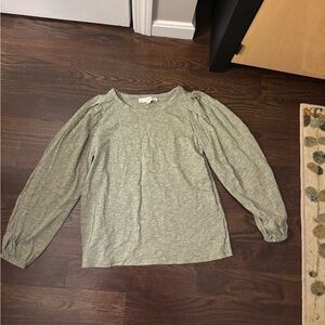 Loft sage green long sleeve jersey top with slight puff sleeve